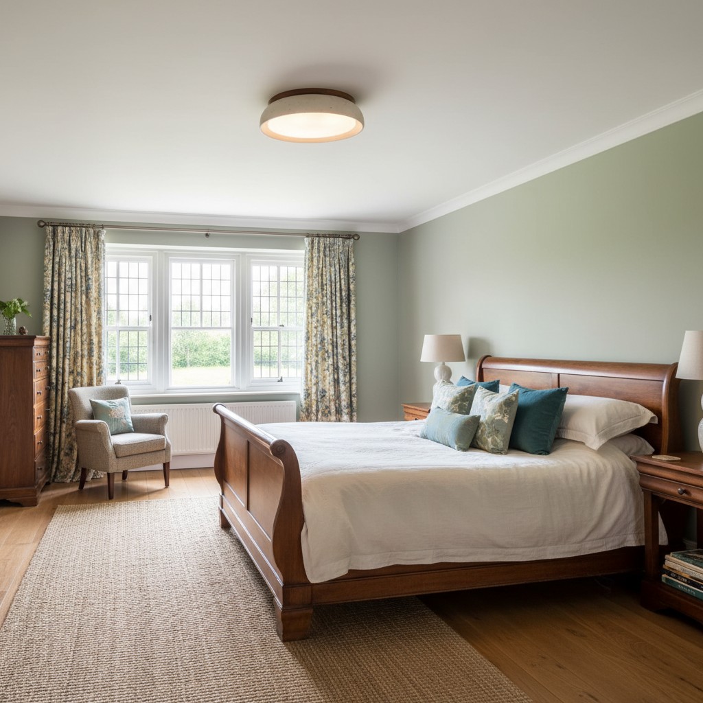 Travertine ceiling light in a bedroom