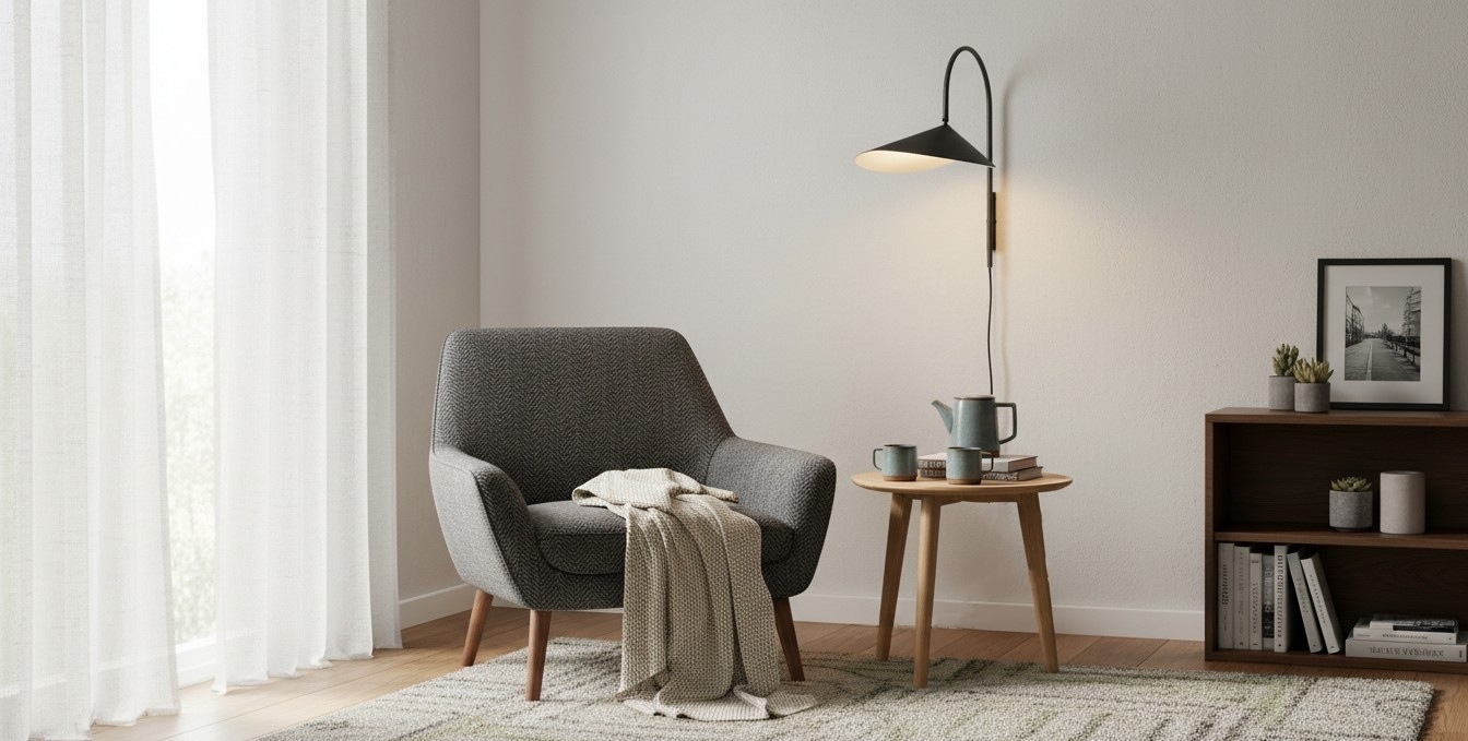 Aurem Plug In Wall Lamp in a living room setting