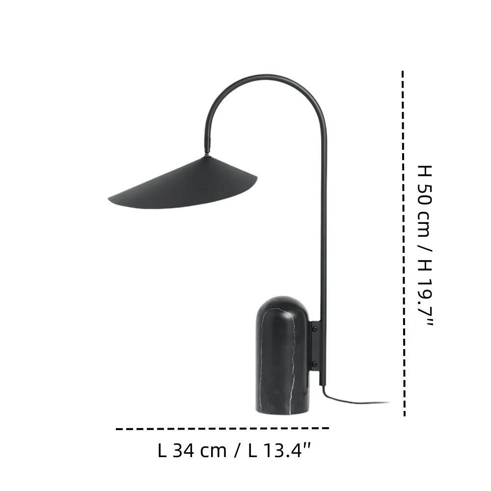 Product size diagram for the marble base table lamp