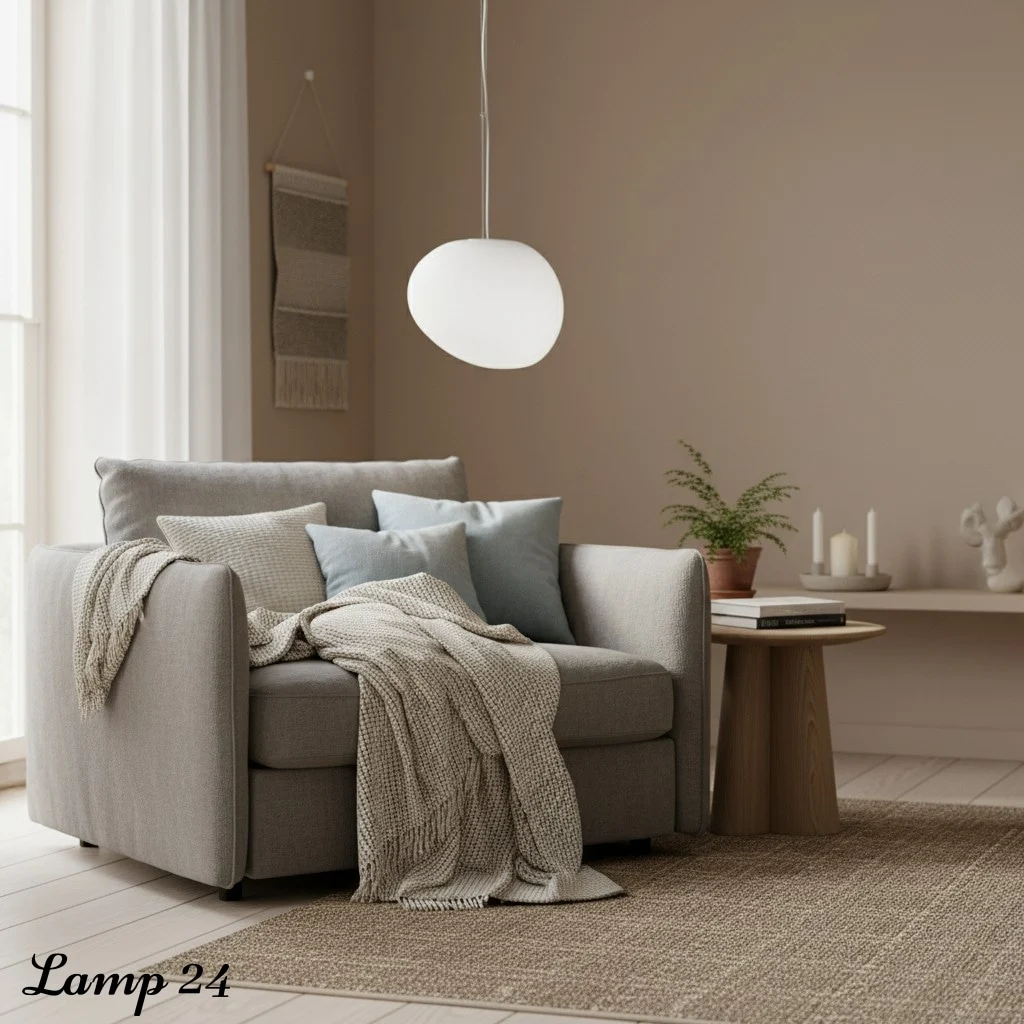 Milk glass pendant light in living room