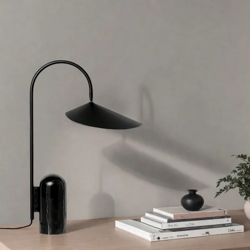 Marble base table lamp on a tabletop
