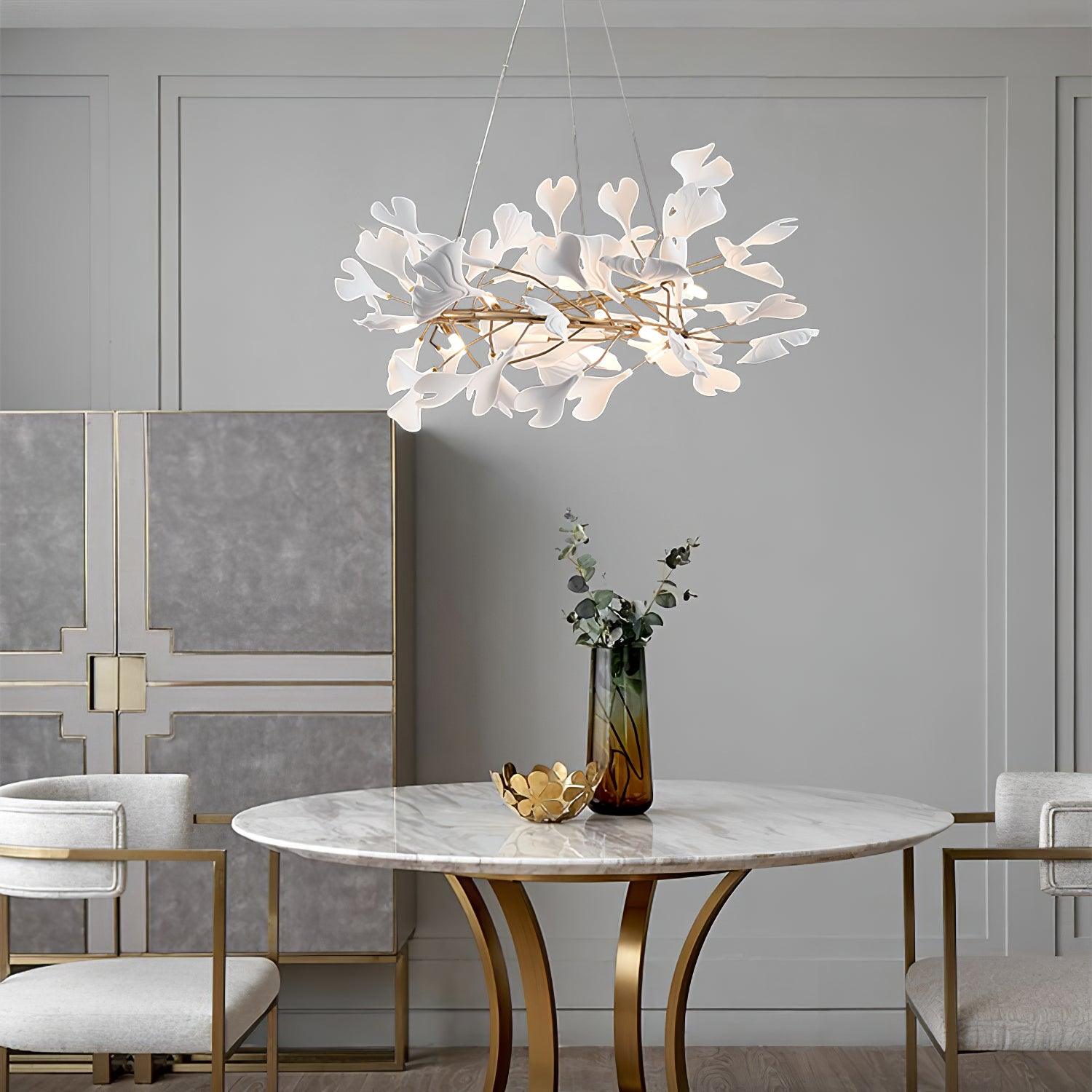 Gingko U Chandelier above a dining table