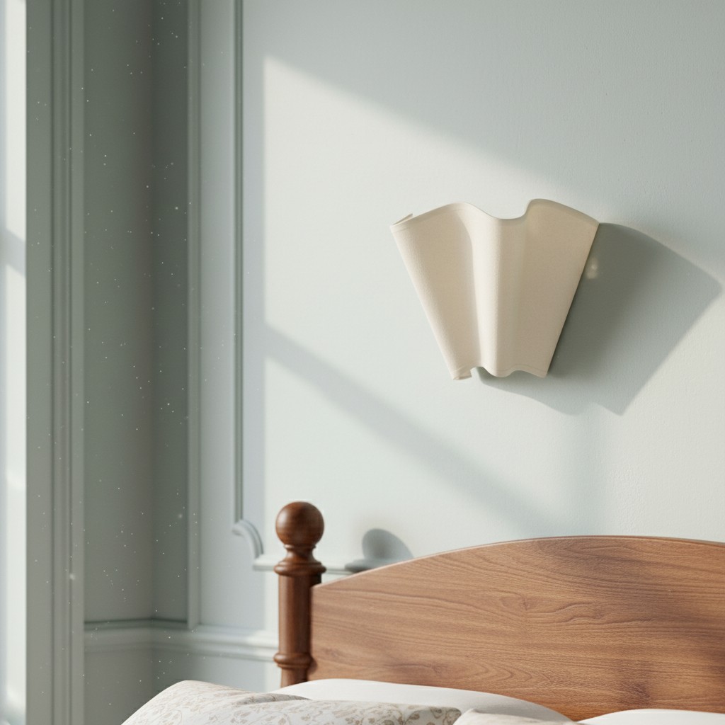 Oslan sconce glowing beside a bed