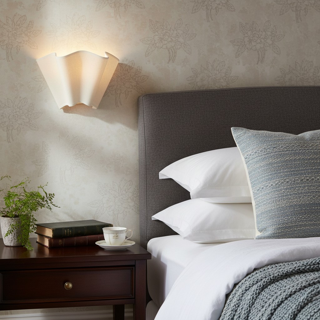 Oslan wall sconce beside a bed