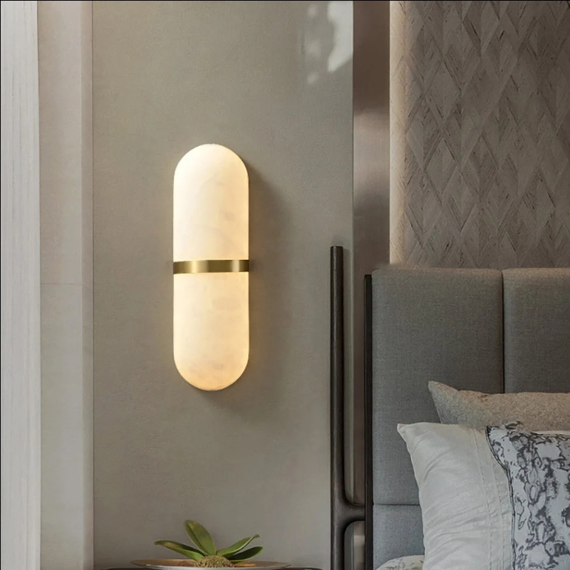 Alabaster wall light in bedroom detail