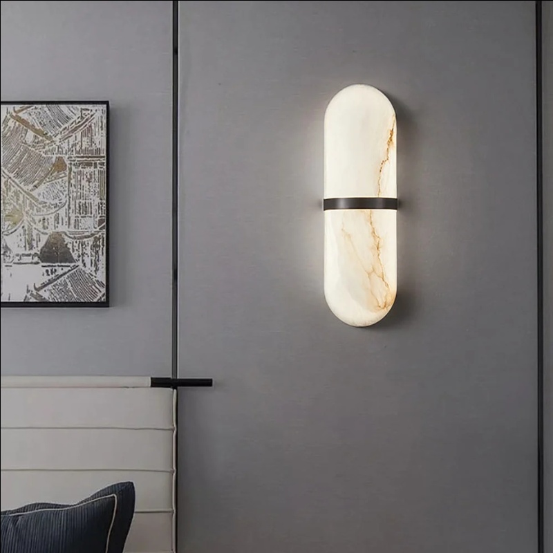 Alabaster wall light on grey wall