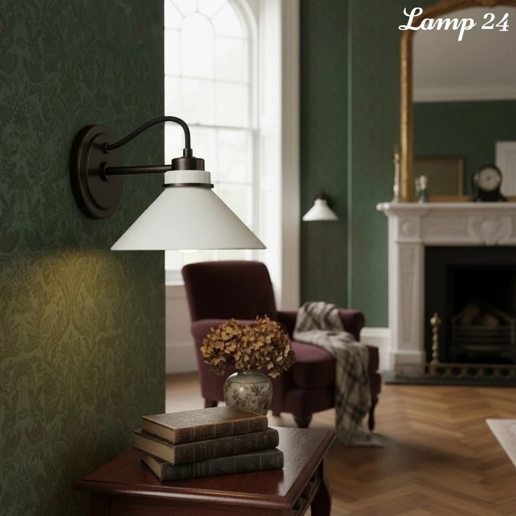 Aurenza wall sconce in a dark living room scene