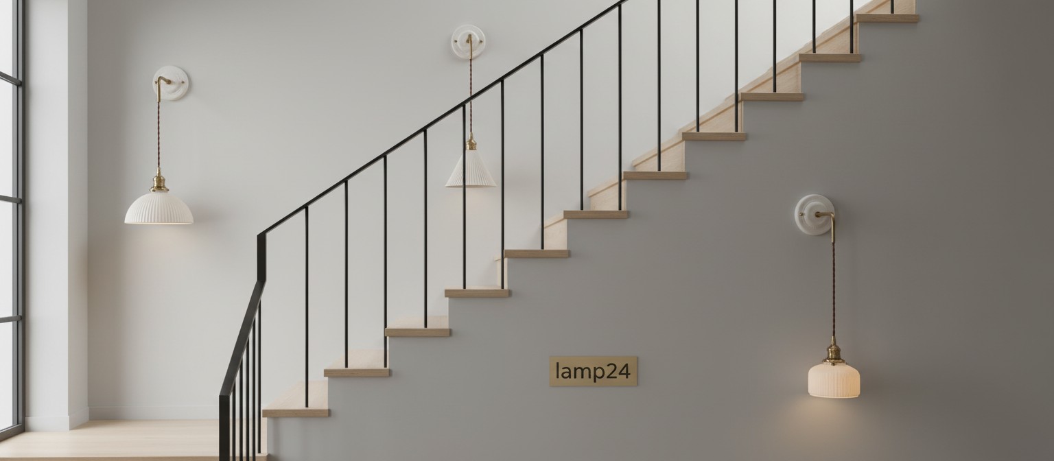 Ceramic wall lamp in a stairway scene