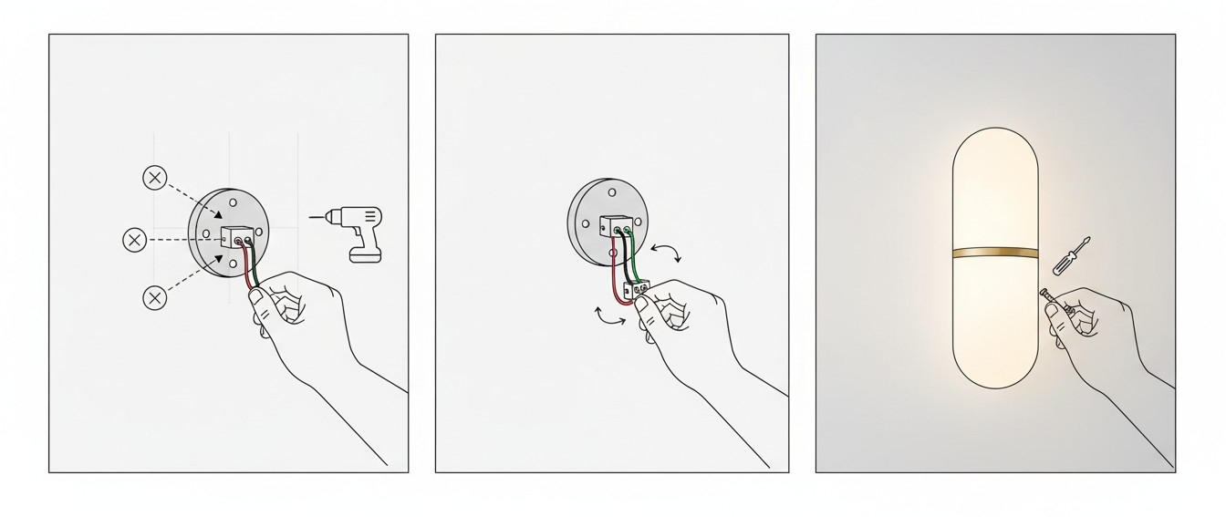 Installation steps for alabaster wall light