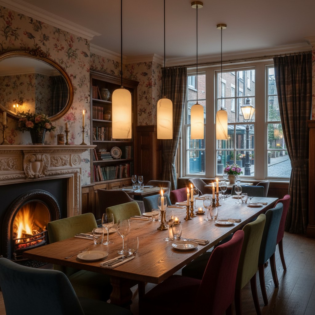 Monty alabaster pendant lights in a dining room