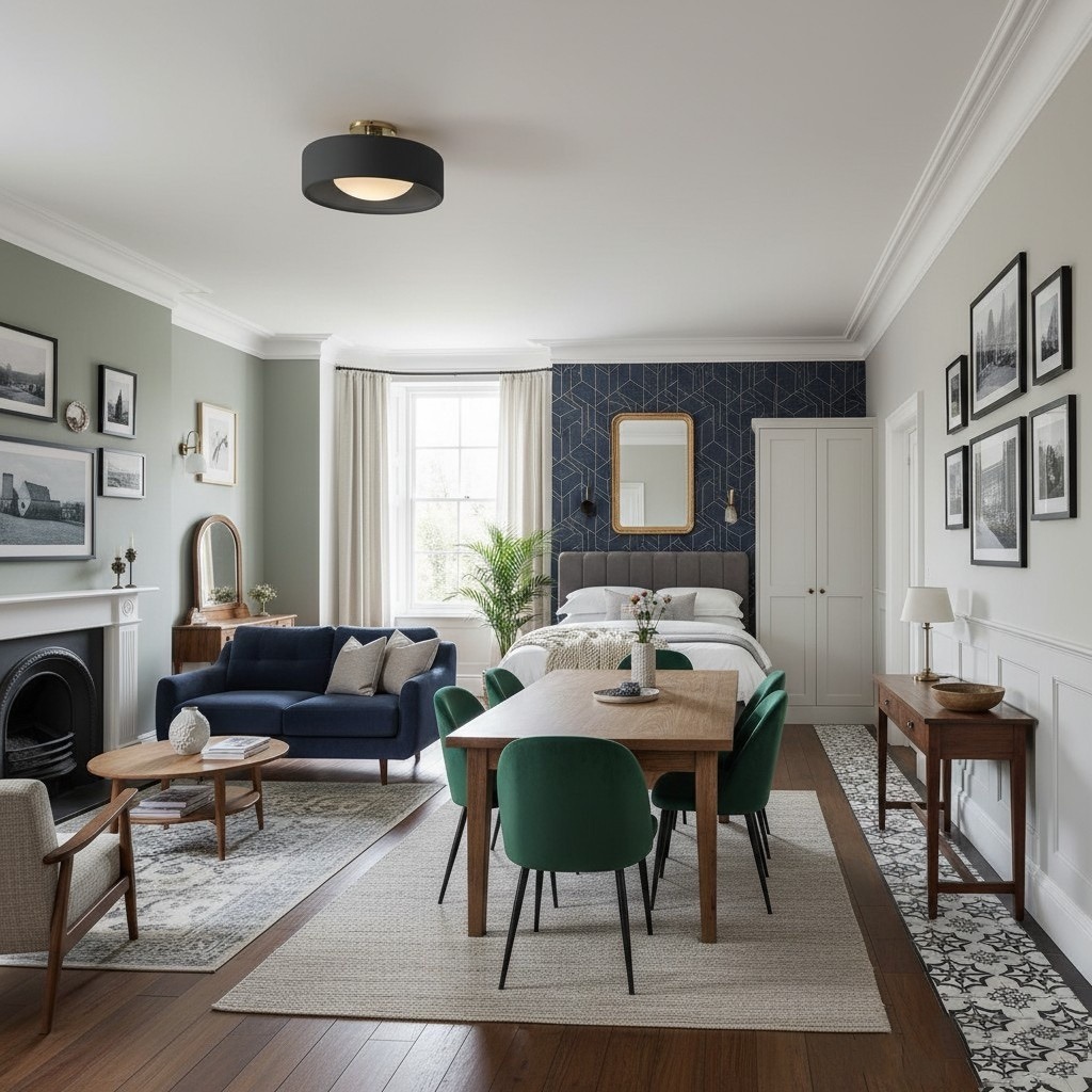 Cerova ceiling light in a dining and living room scene