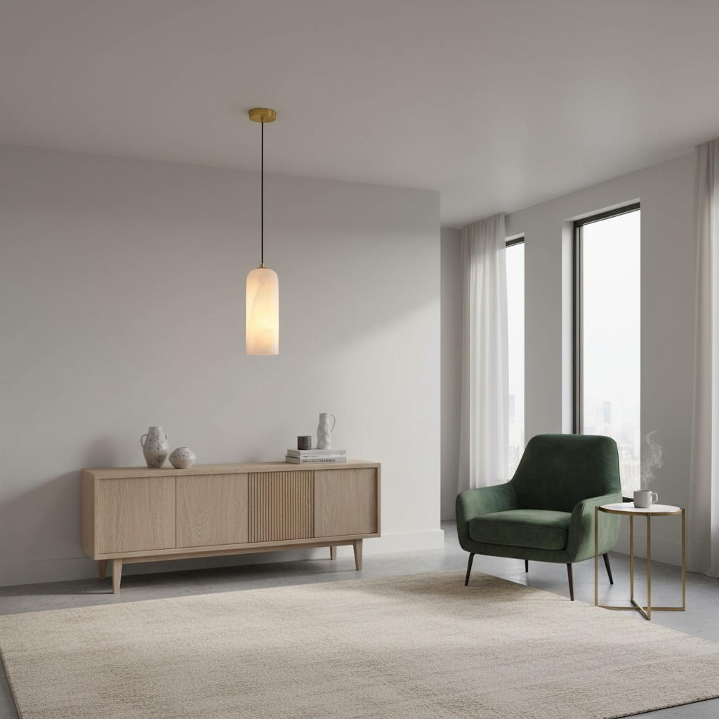 Alabaster pendant light in a seating area