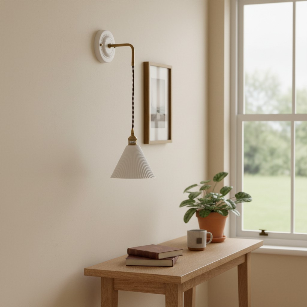 Wall lamp beside a table