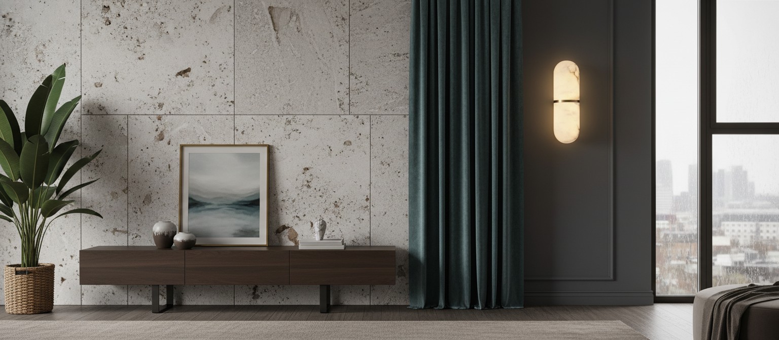 Alabaster pill wall light in a modern interior