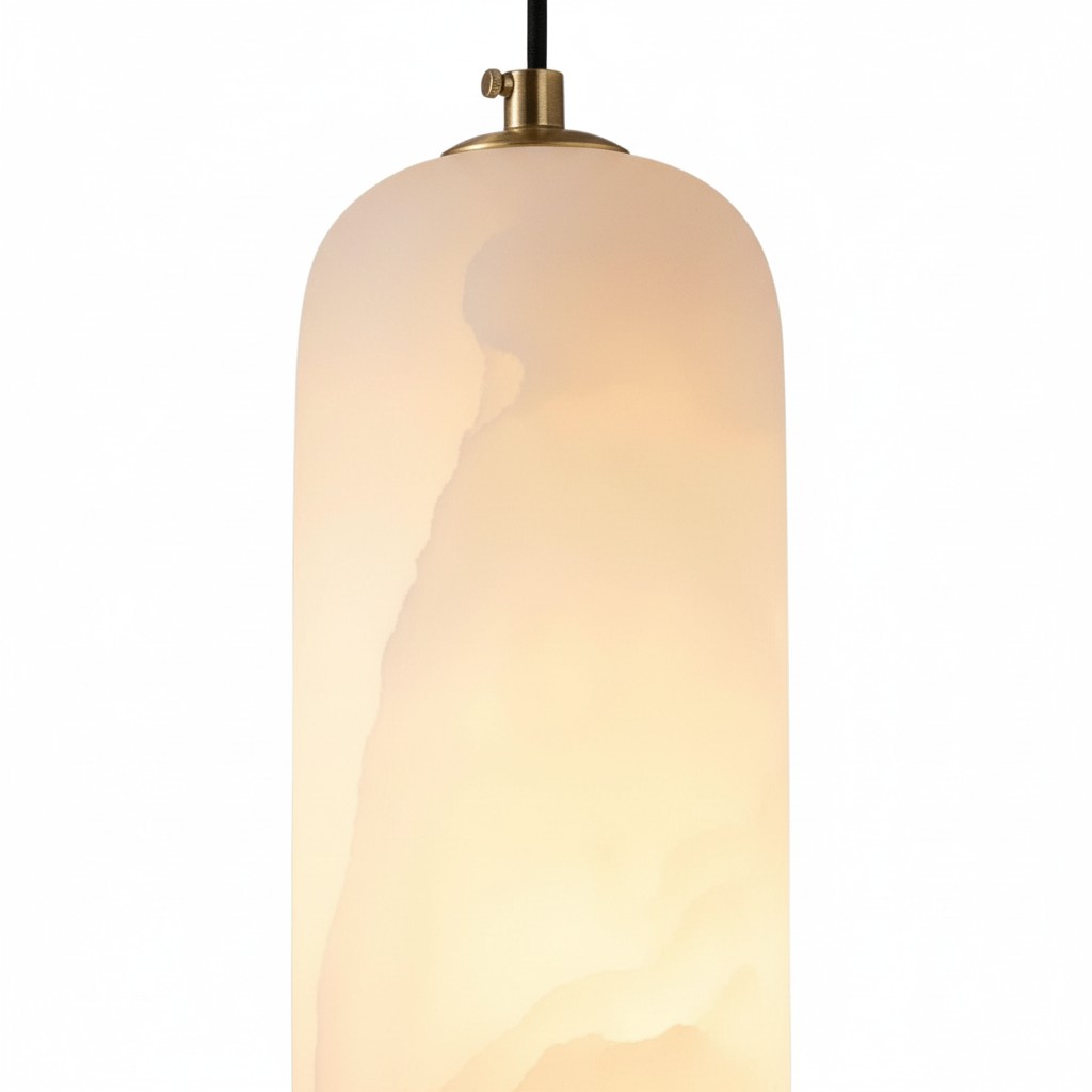 Close view of glowing alabaster shade