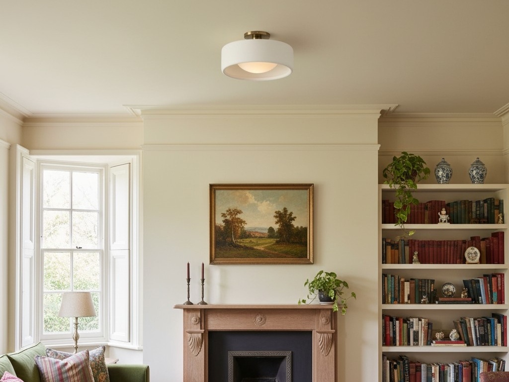 Cerova flush mount ceiling light in a classic living room