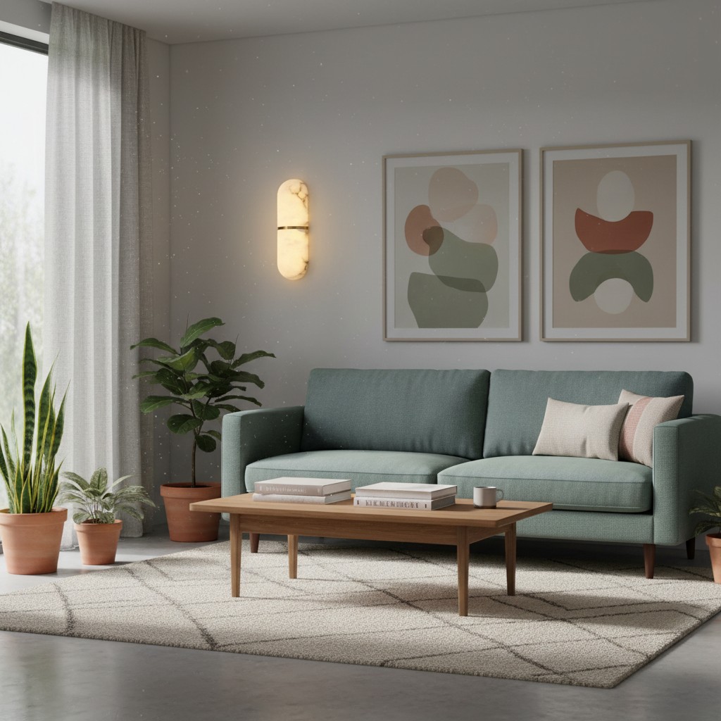 Alabaster wall light in sofa scene