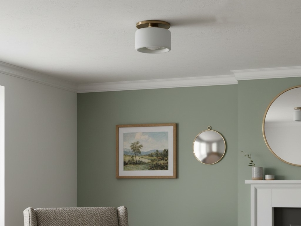 Cerova flush mount ceiling light in a soft green room