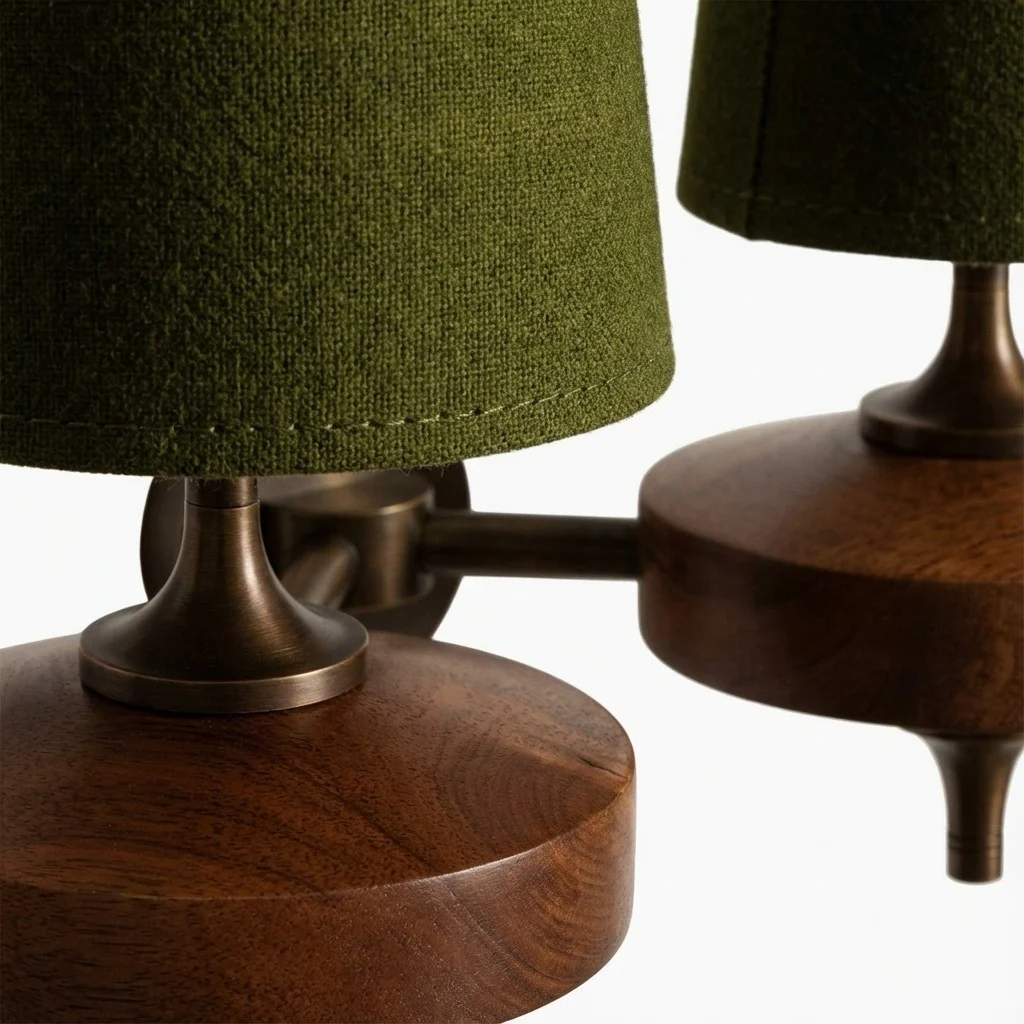 Luvora wall light fitting and linen shade close up