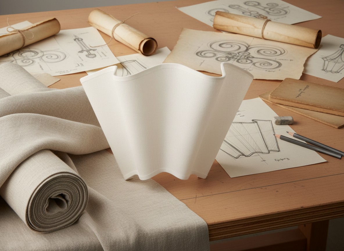 Oslan design concept with linen and sketches