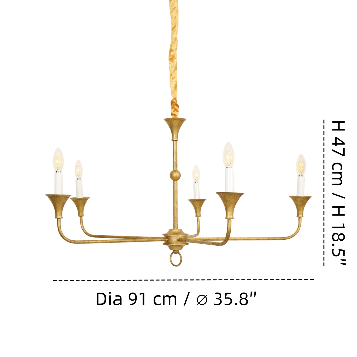 5 Heads Dia 91 cm x H 47 cm chandelier size