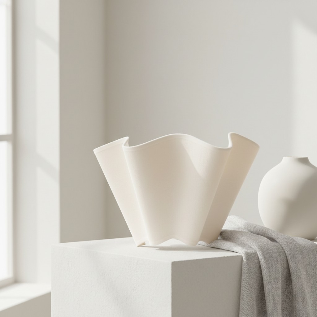 Soft sculptural ivory fabric shade