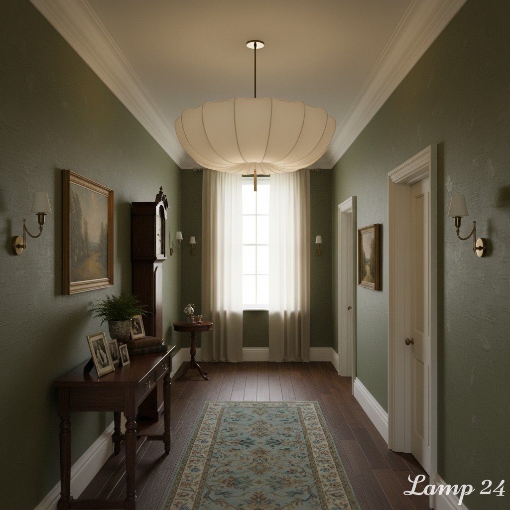 Hallway scene with chandelier