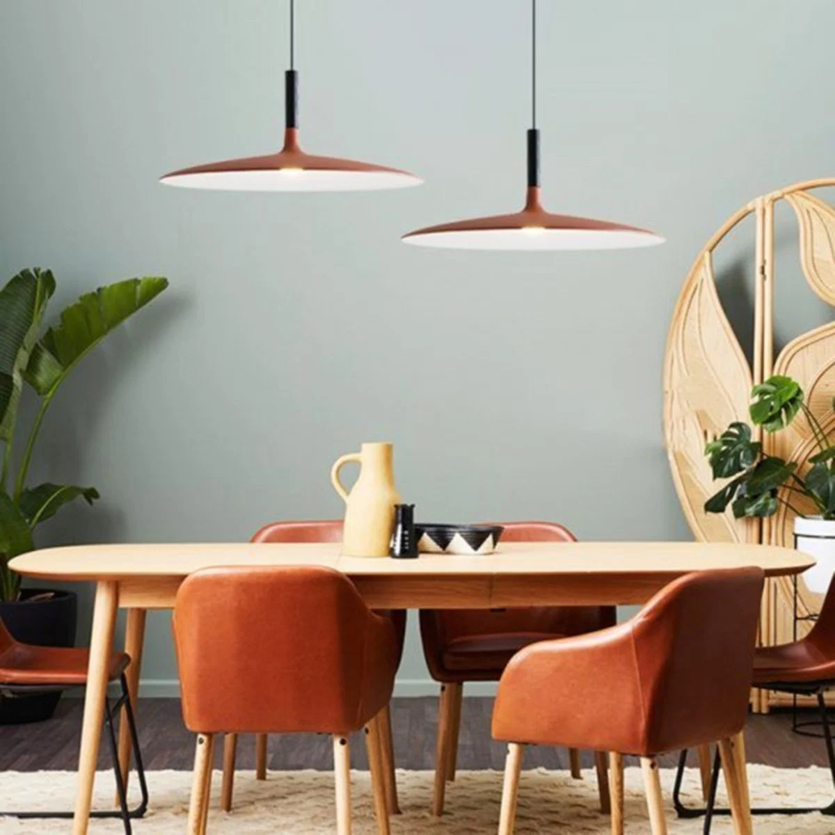 Large Disc Industrial Pendant Light in a dining room scene
