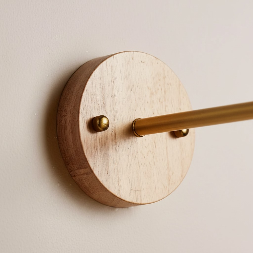 Wood wall plate and brass arm detail