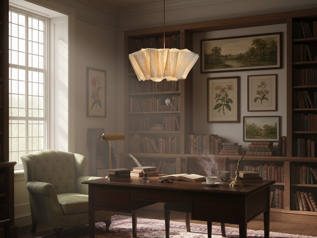 Pleated linen pendant light in a study room scene