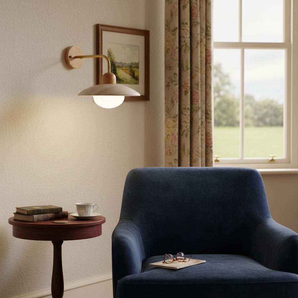 Travertine Wall Lamp by a window and chair