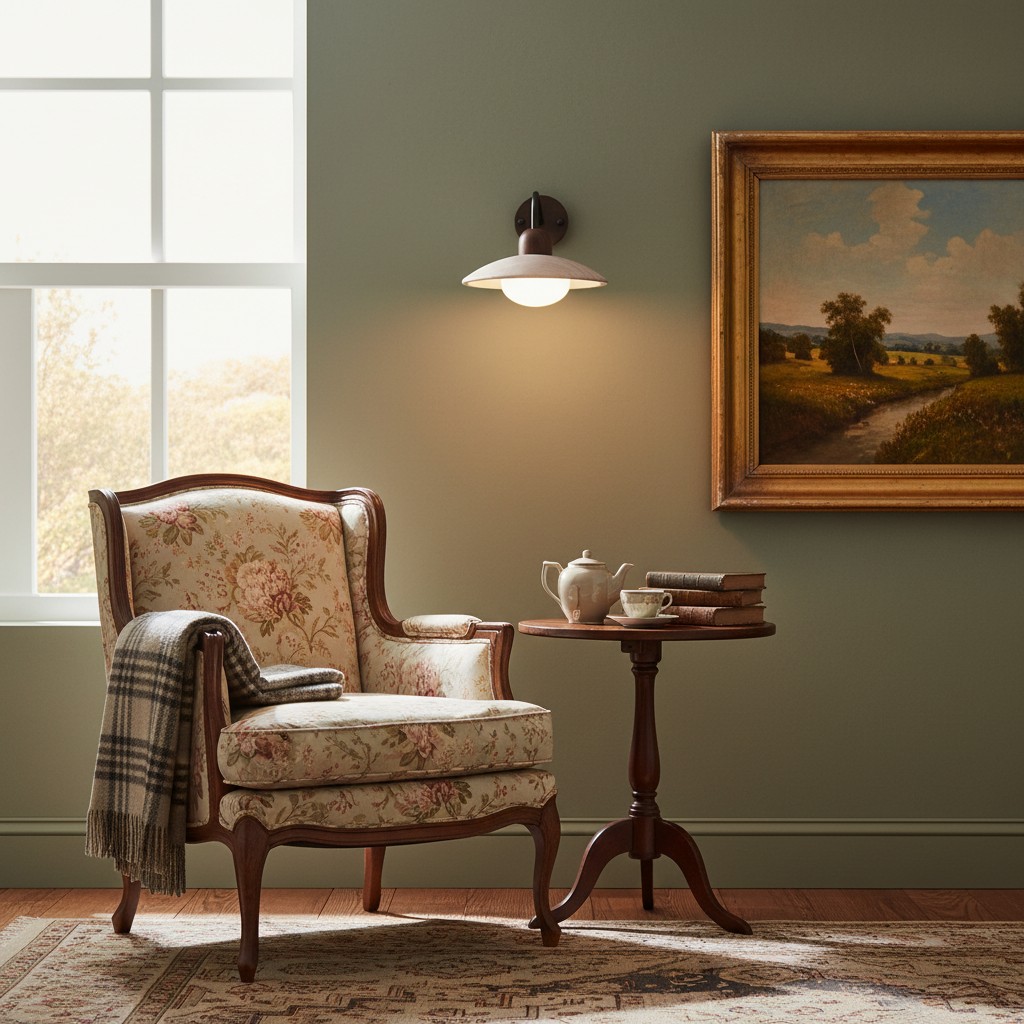 Travertine Wall Lamp in a reading corner