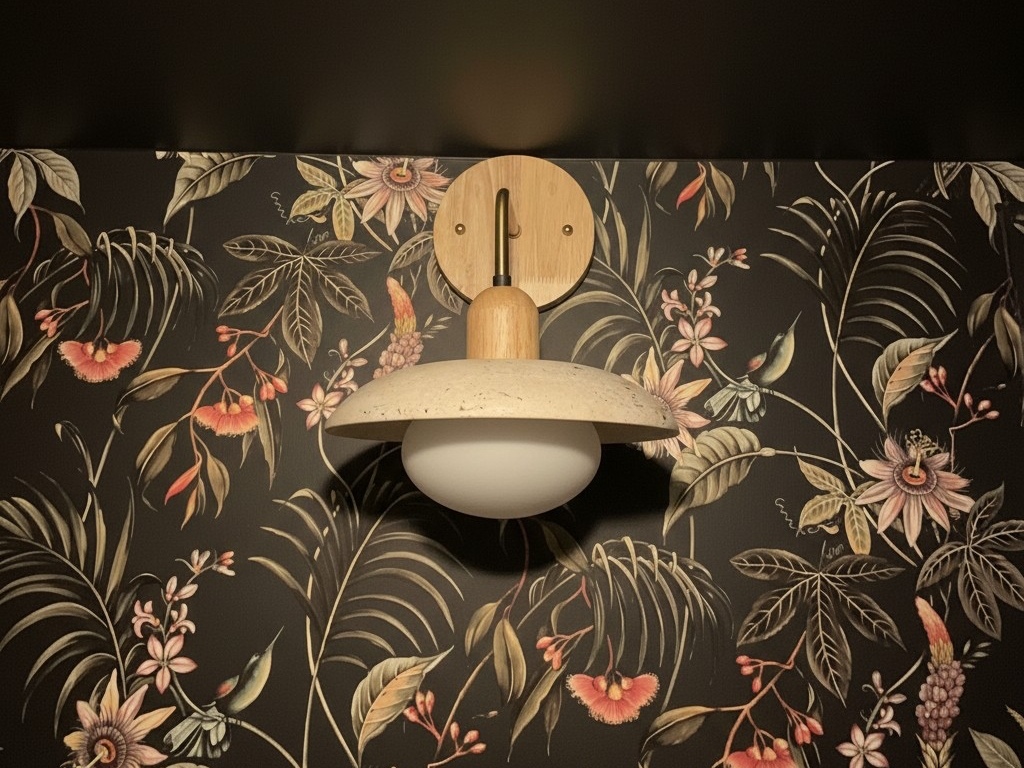 Customer photo of Travertine Wall Lamp on patterned wall