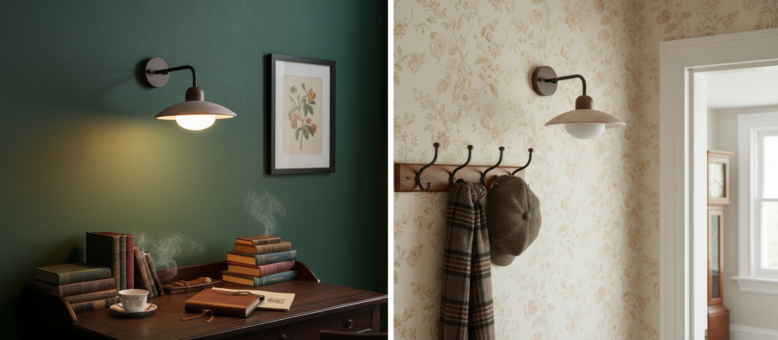 Travertine wall lamp off and on lighting effect