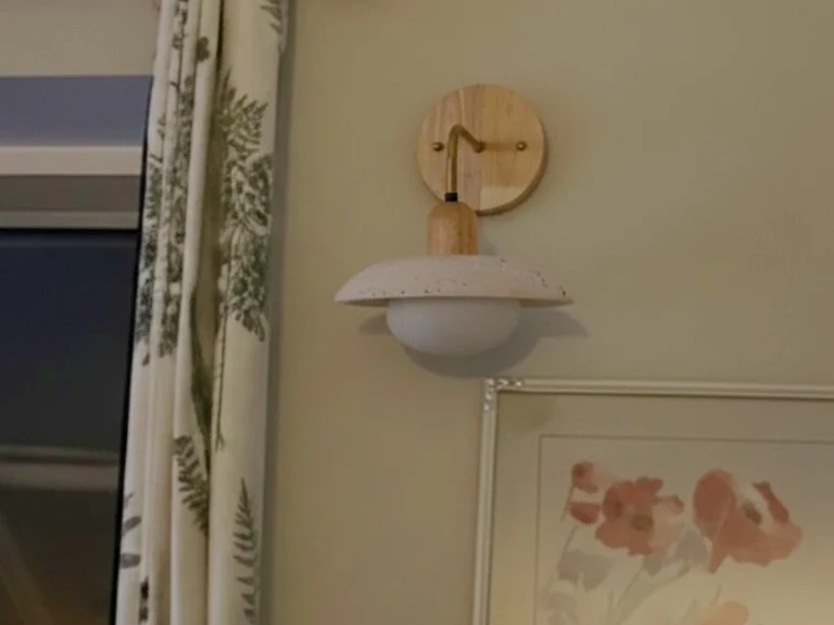Customer photo of Travertine Wall Lamp near curtains