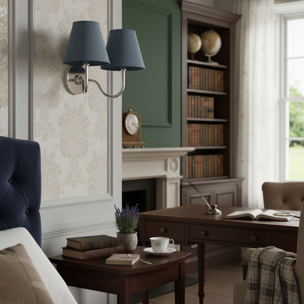 Individual blue shade wall lamp room scene