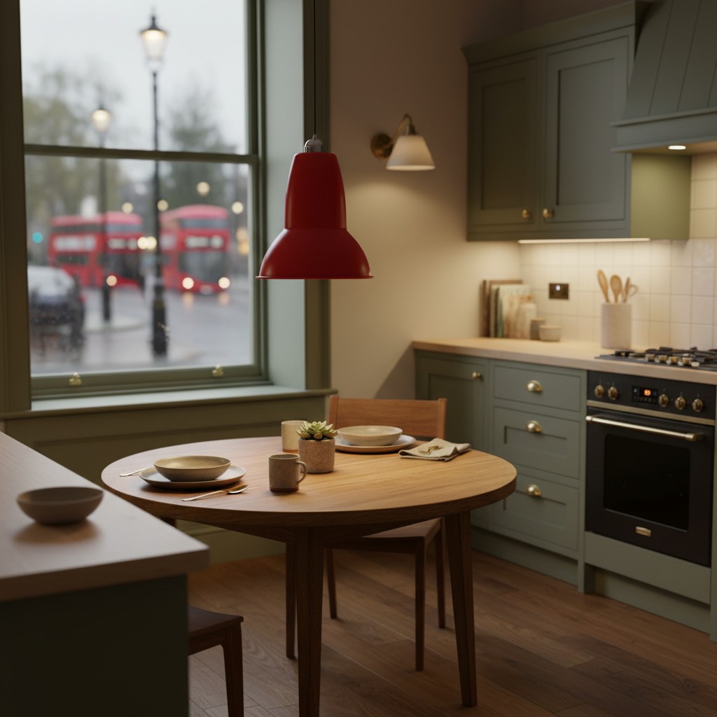 Red pendant lamp in kitchen
