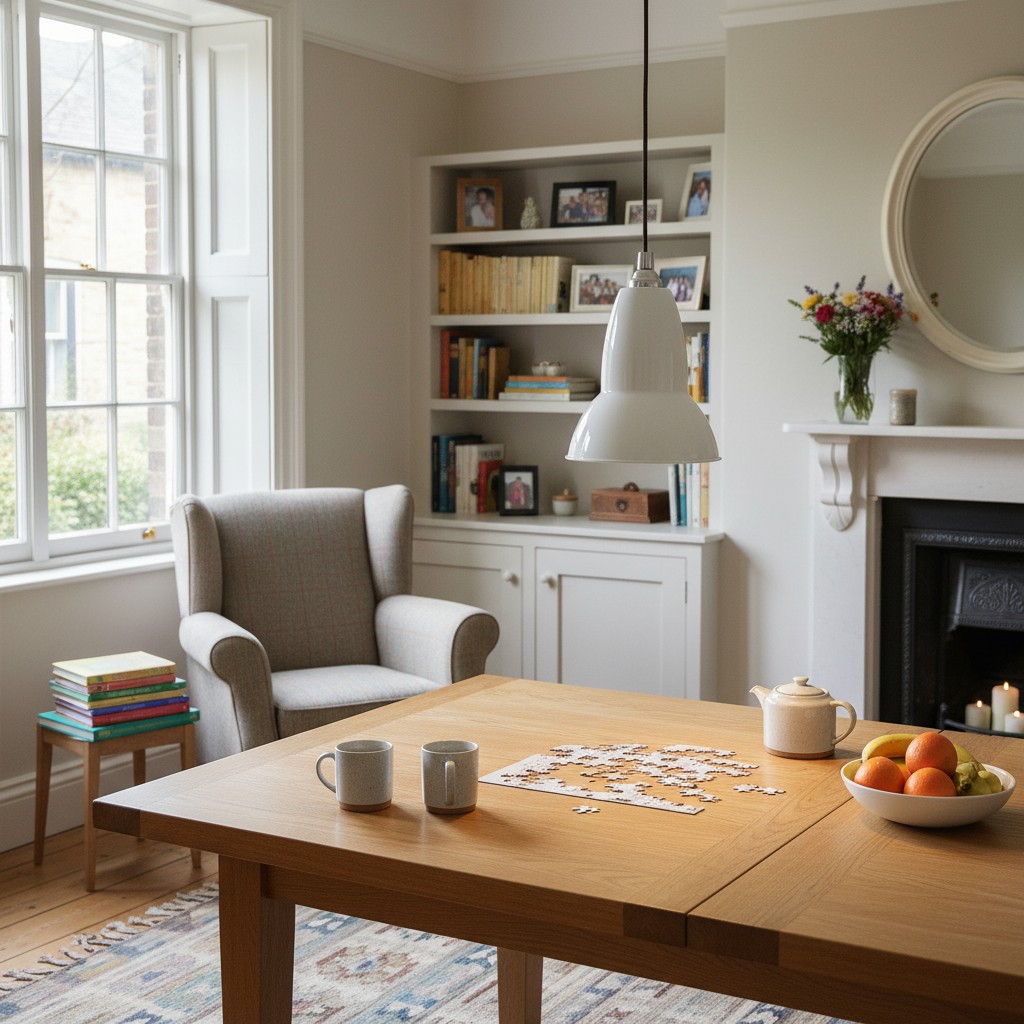 Pendant lamp in a bright home room