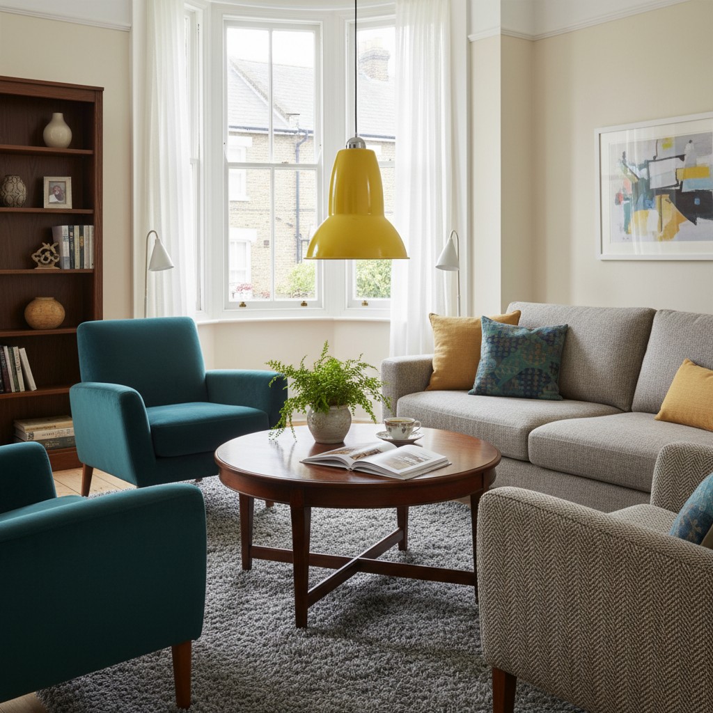 Yellow pendant lamp in living room