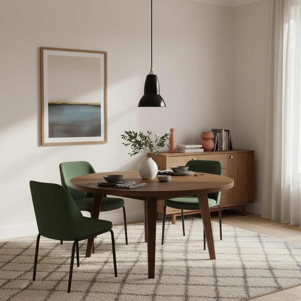 Black pendant lamp in dining room