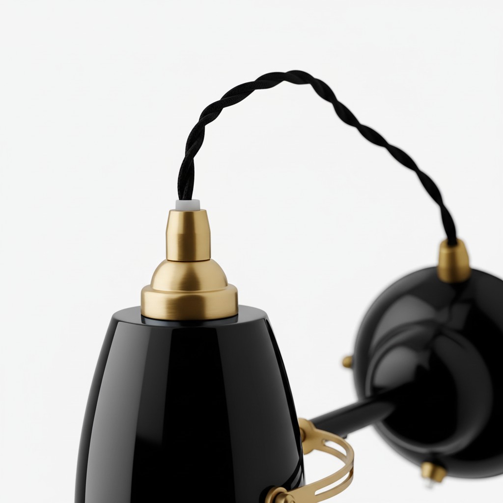 Twisted cable and brass detail on black wall light