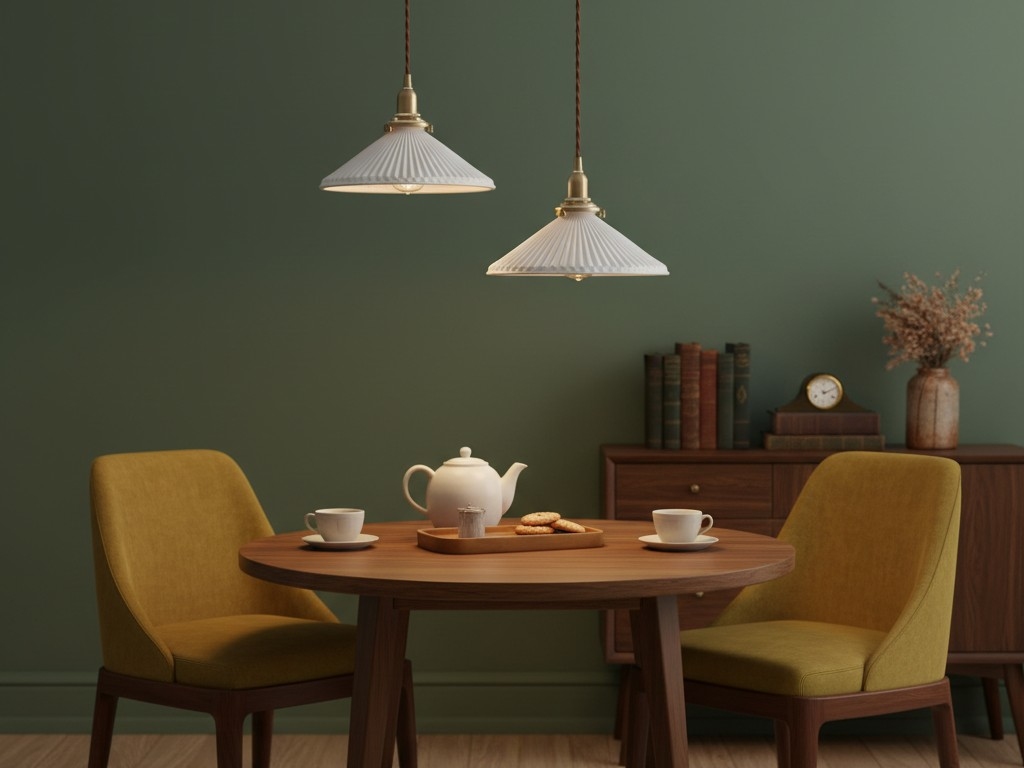 Two Veloria pendant lights above a round dining table