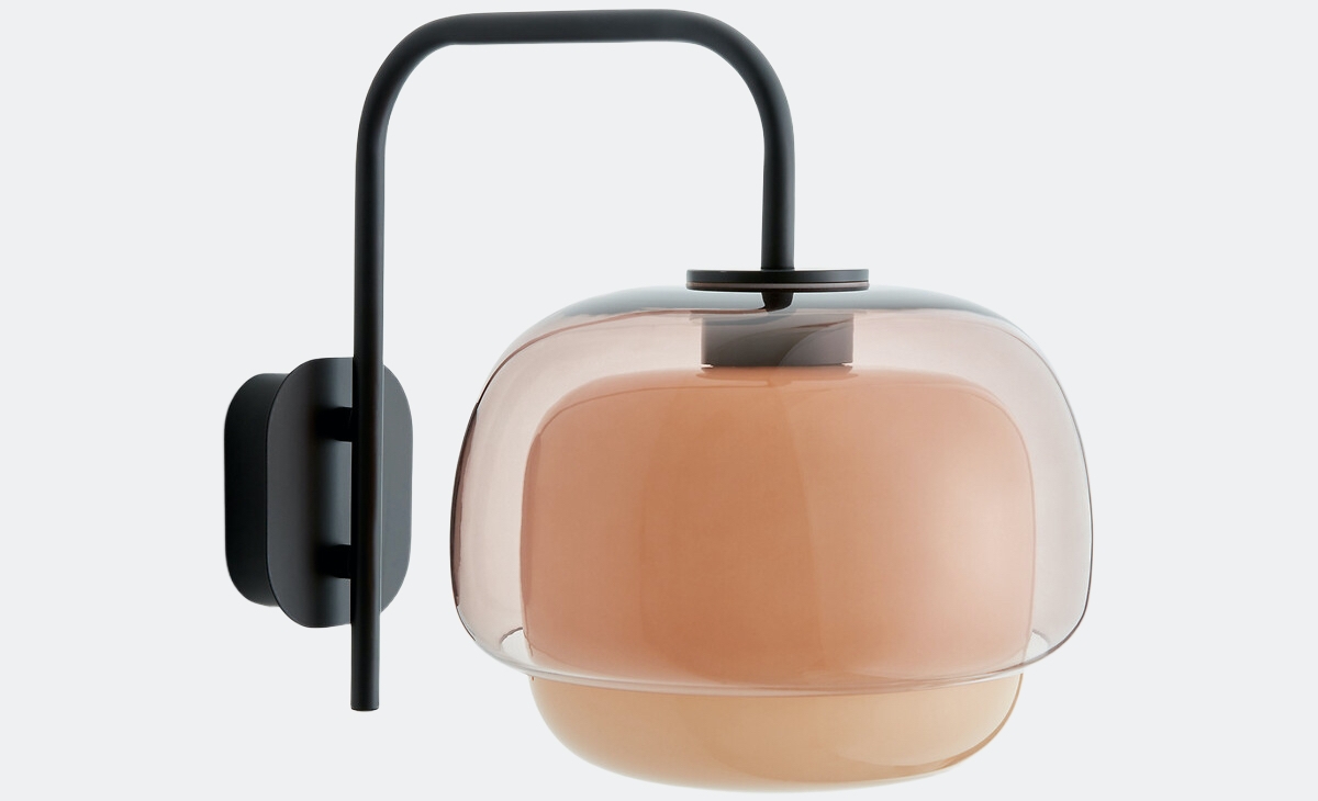 Nude glass wall lamp with black structure
