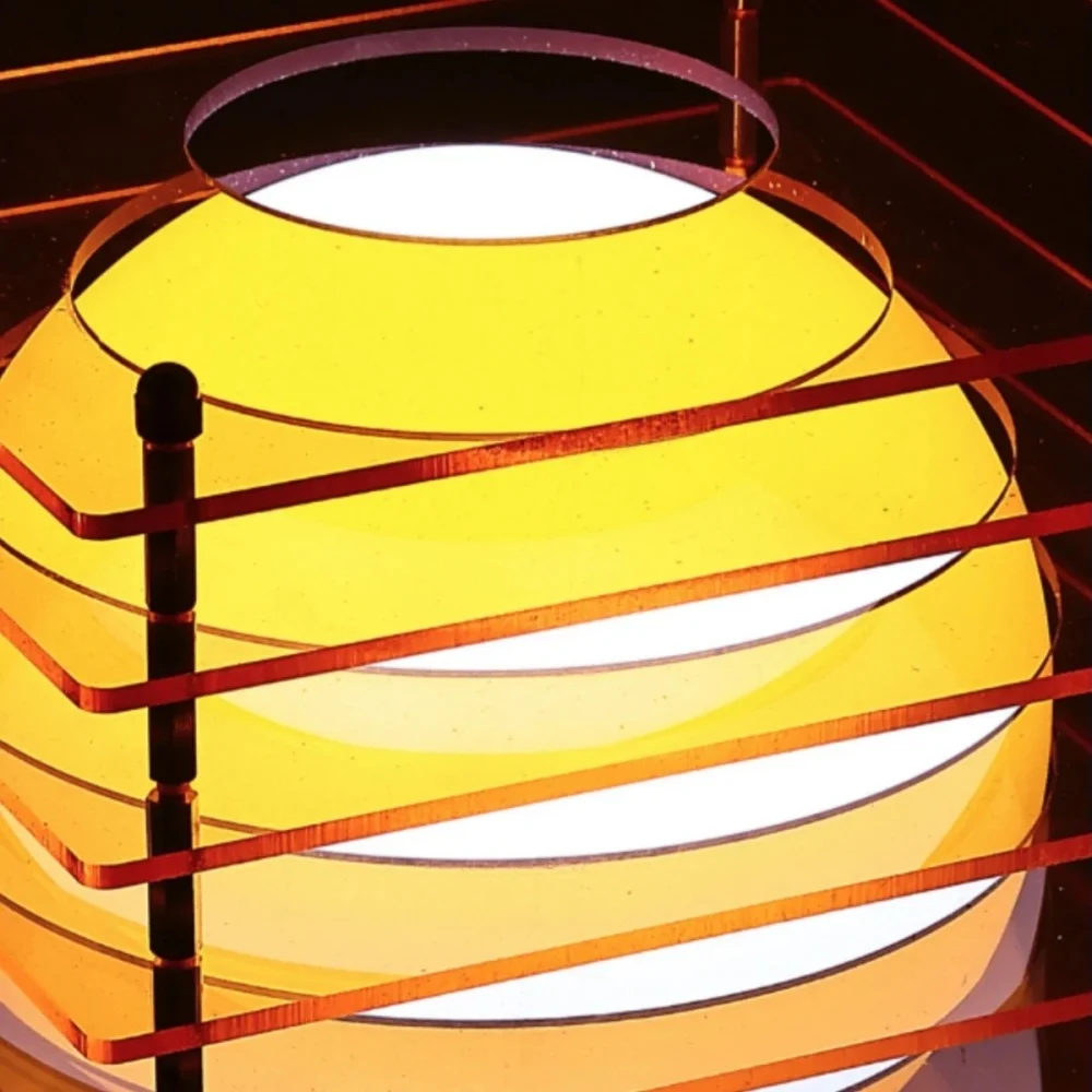 Close detail of the glowing sphere and layered frame