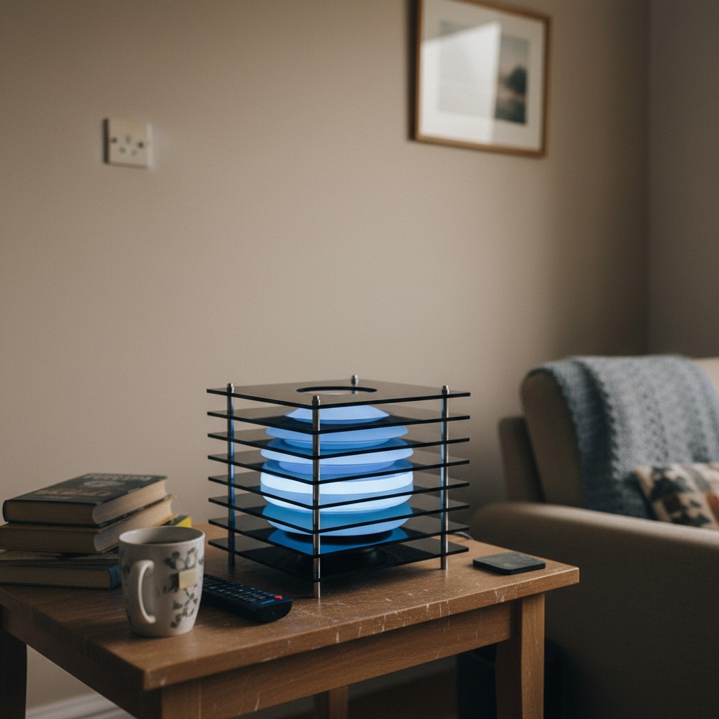 Customer photo of the blue Sunset Moon Table Lamp on a side table