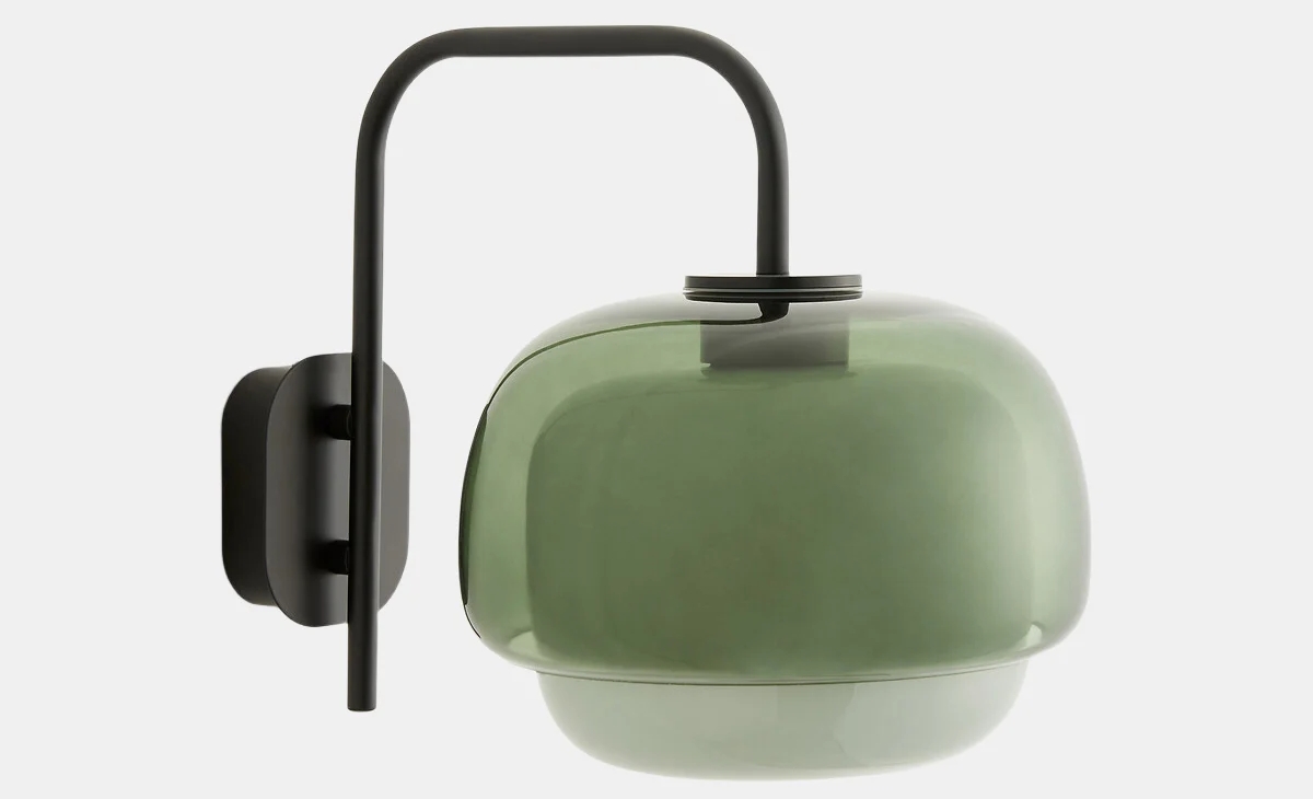 Green glass wall lamp with black structure