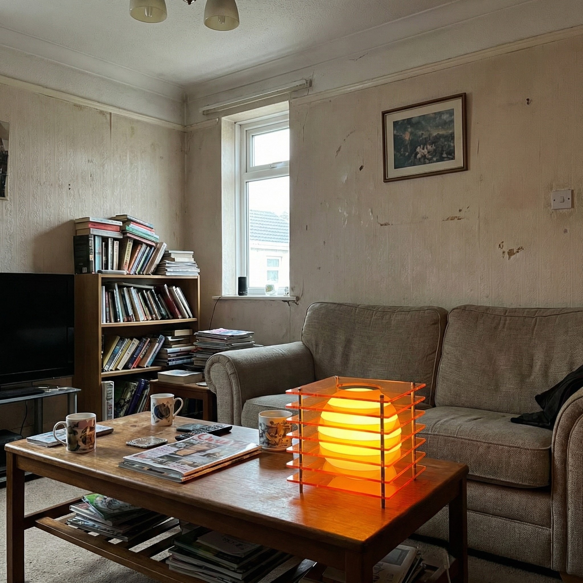 Customer photo of the orange Sunset Moon Table Lamp on a coffee table