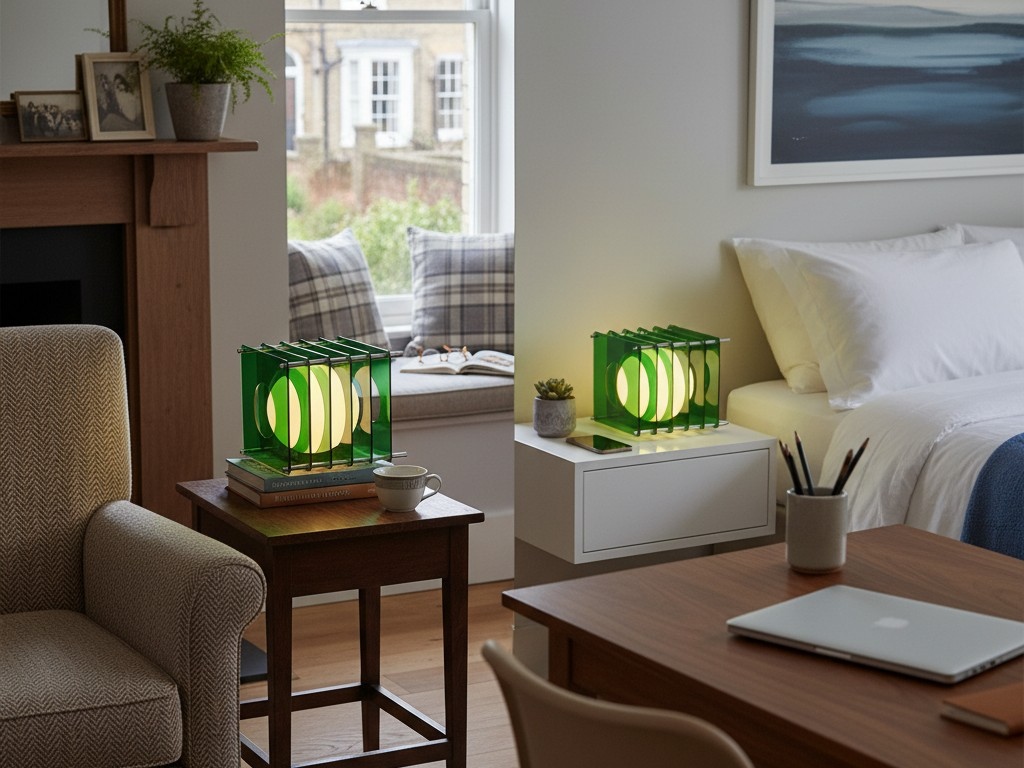 Green Sunset Moon Table Lamp in interior settings
