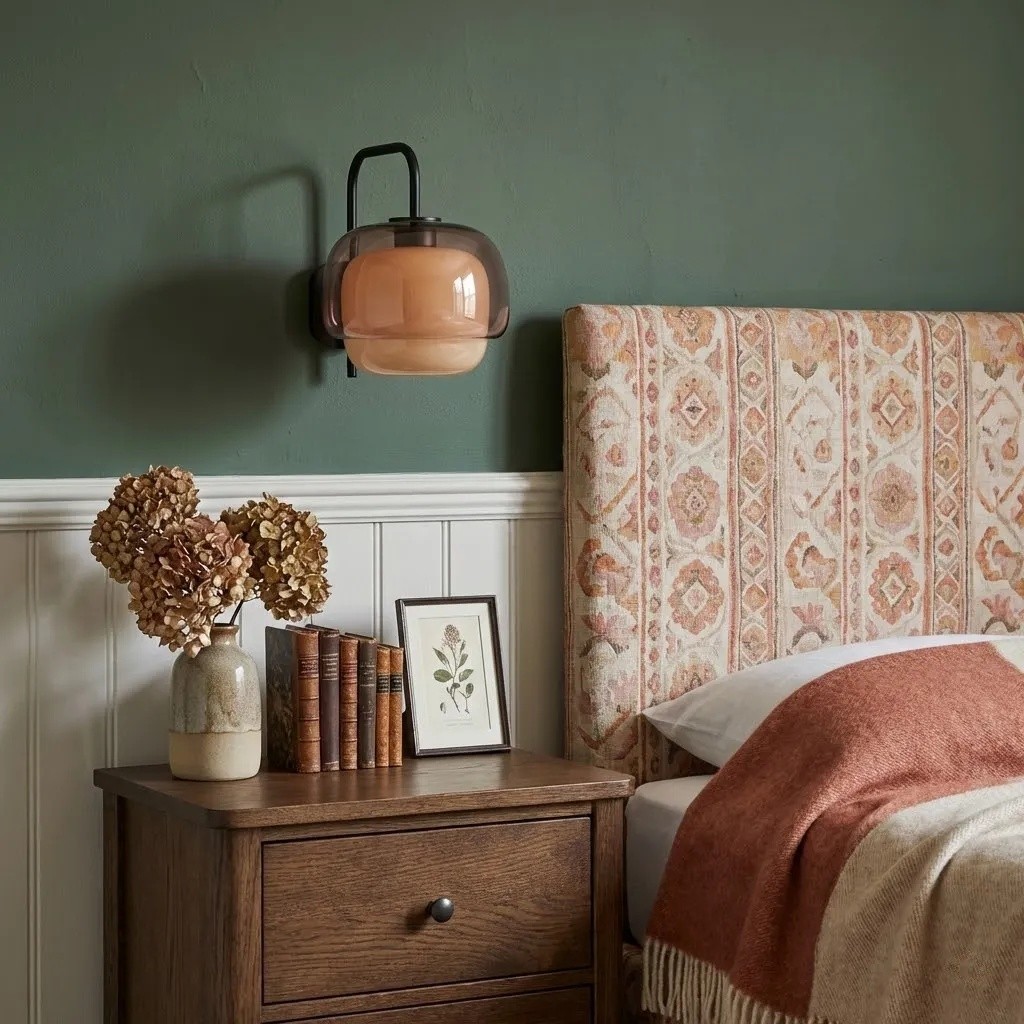 Amber Clinco wall lamp beside a bed