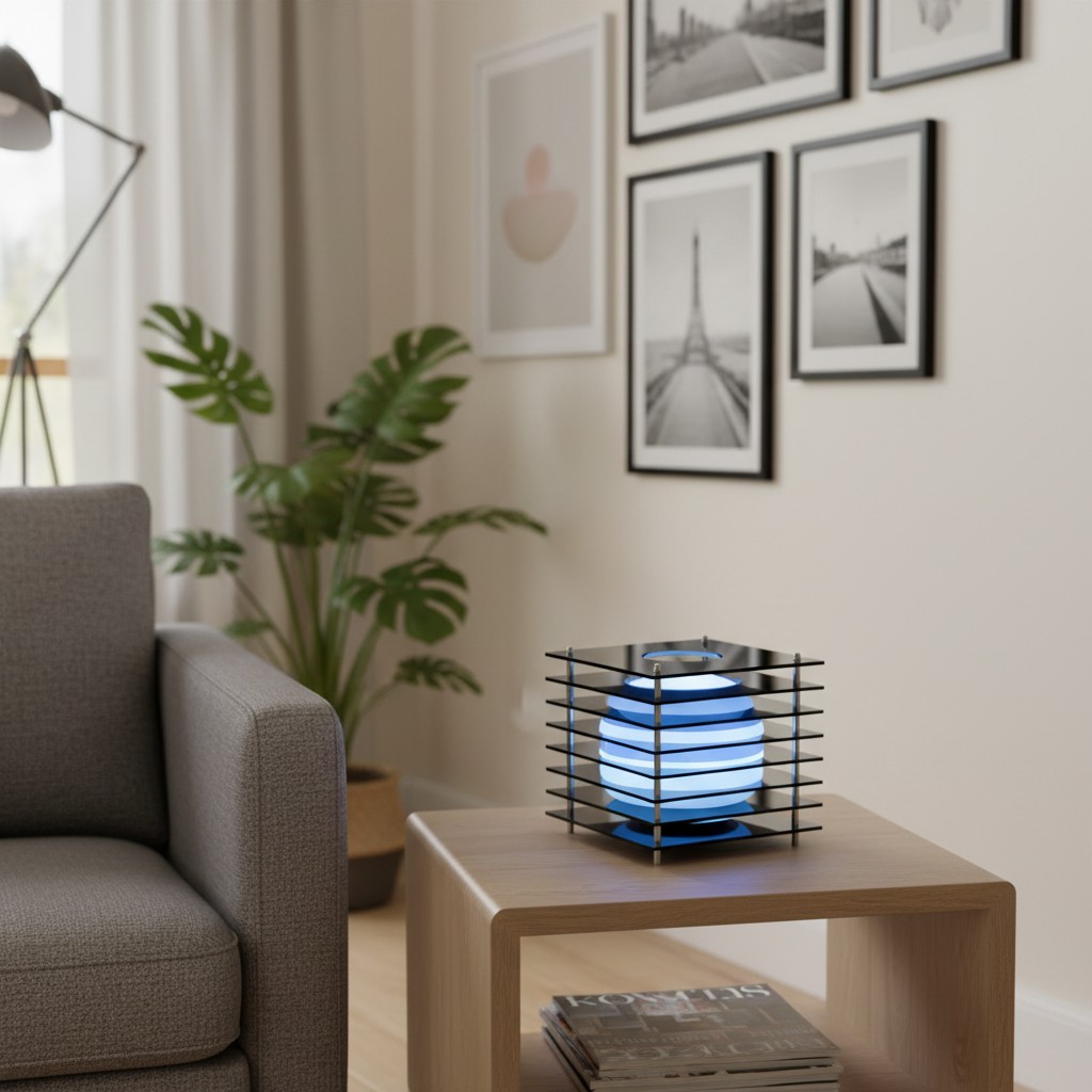 Blue Sunset Moon Table Lamp on a bedside table